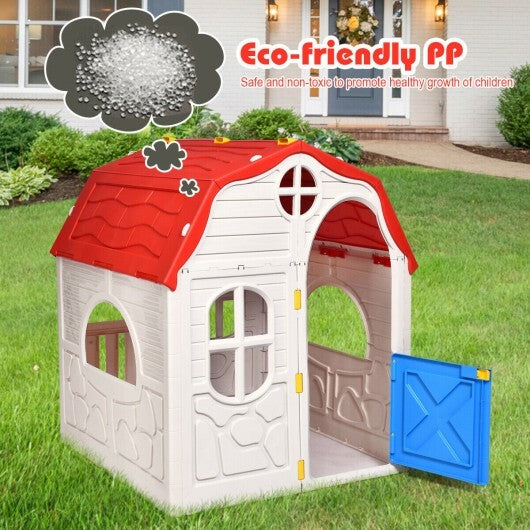 Kinder-Cottage-Spielhaus, faltbares Kunststoff-Spielzeug für drinnen und draußen, Farbe: Mehrfarbig