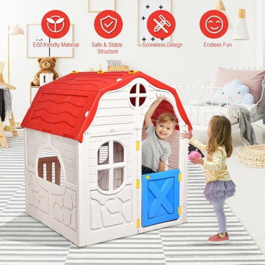 Kids Cottage Playhouse Foldable Plastic Indoor Outdoor Toy - Color: Multicolor