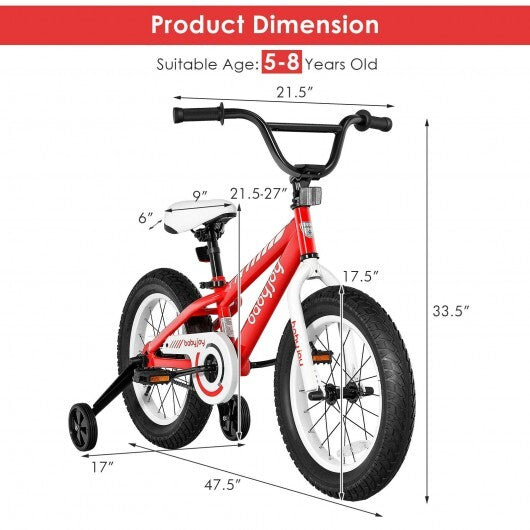 Bicicleta para niños de 16 pulgadas con ruedas de entrenamiento para niños de 5 a 8 años, color rojo - Color: rojo