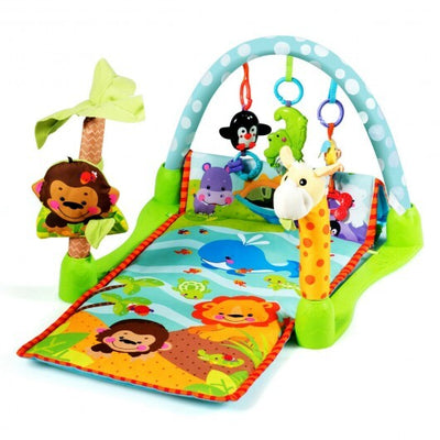 4-in-1 Baby Play Gym Mat with 3 Hanging Educational Toys - Color: Multicolor