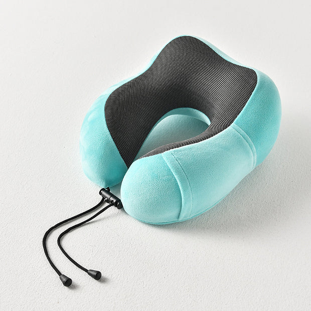 Color: Lake Blue Set A - New U-Shaped Pillow Storage Memory Foam Travel Pillow